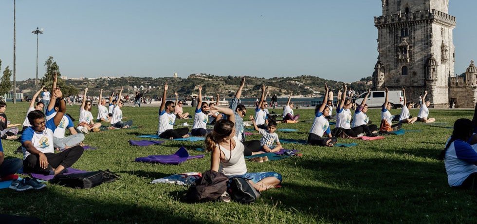 The 10th International Day of Yoga celebrations in front of the iconic Belem tower in Lisbon, 21st June 2024