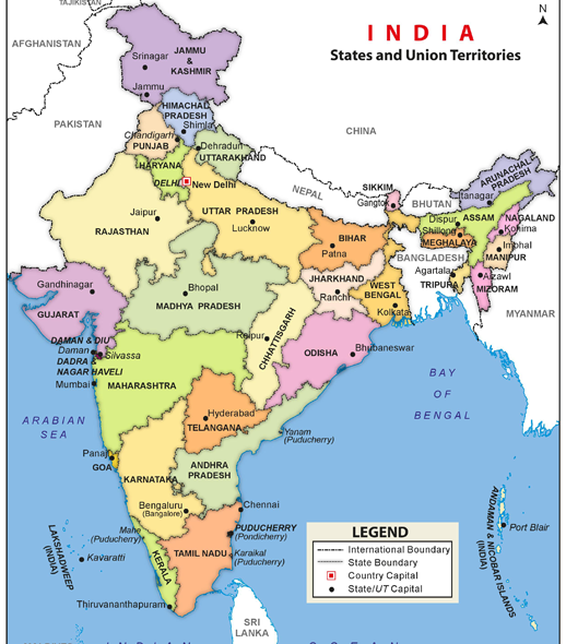 Embassy of India, Lisbon, Portugal : Latest Political Map of India