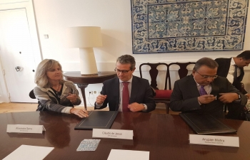 Indian PSU WAPCOS has signed MoU with the Aguas de Portugal (ADP) for possible collaboration in water sector. MOU was signed by Mr Anupam Mishra , Executive Director, WAPCOS from India and Mr Claudio de Jesus, President of ADP from Portugal In the presence of Portuguese Minister of Environment H.E Joao Pedro Matos Fernandes and Ambassador of India to Portugal Mrs K. Nandini Singla