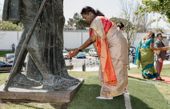 President Droupadi Murmu visits Radha-Krishna Temple and paid Homage to Mahatma Gandhi.